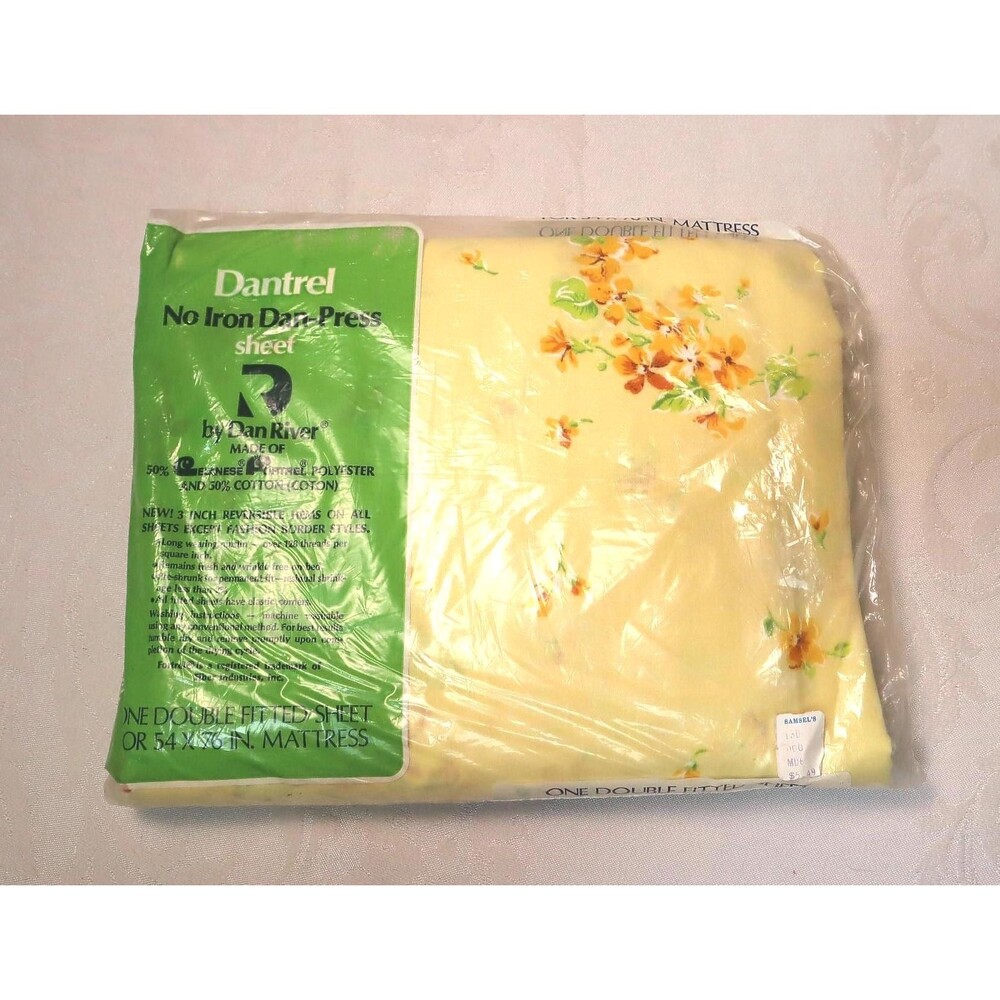 Vintage Dan River Sheet Yellow Floral Full Fitted Dantrel